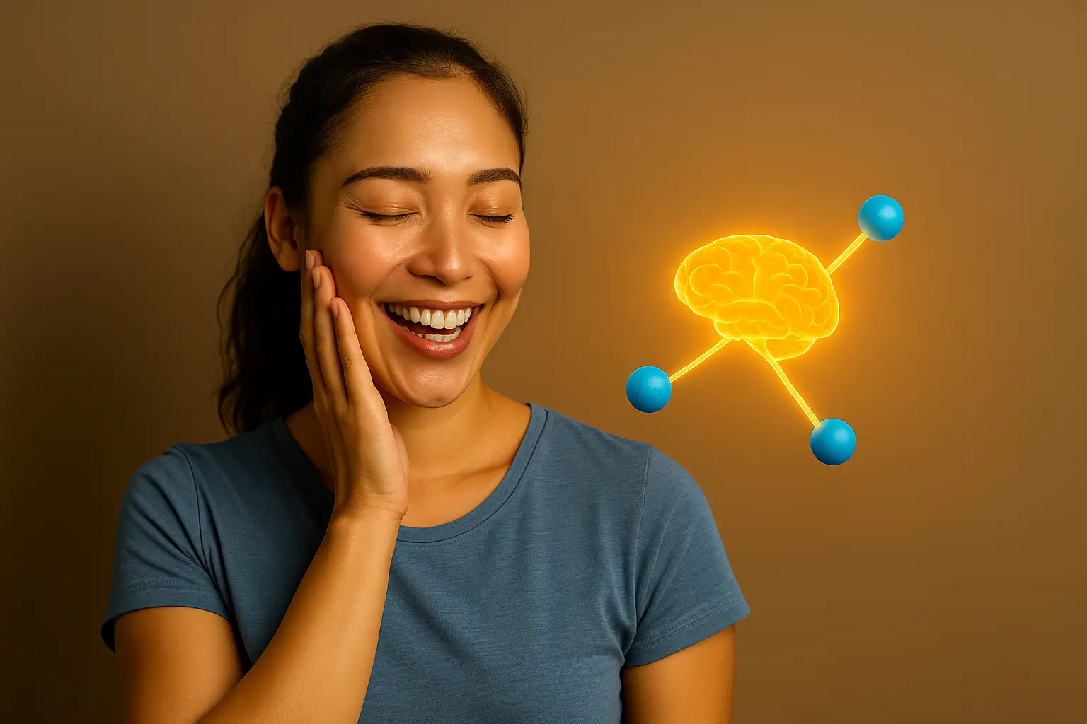Mujer sonriendo con representación del cerebro